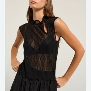 Tie-Neck Sheer Camisole Top - Black